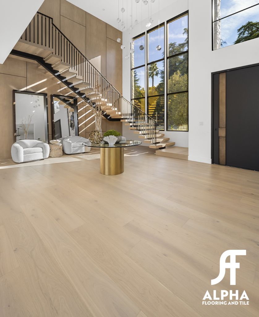 Bright entryway with light wood floors
